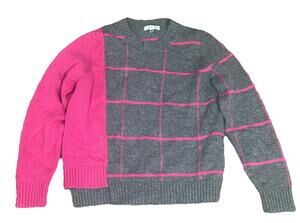 Milly Intarsia Windowpane Colorblock Sweater Gray Pink Crewneck Size Medium $375
